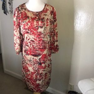 Red and cream leaf dress.